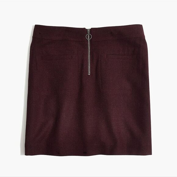 Madewell Fireside Wool Blend Mini Skirt Maroon Burgundy Zipper Pockets Size 14 - Picture 1 of 14